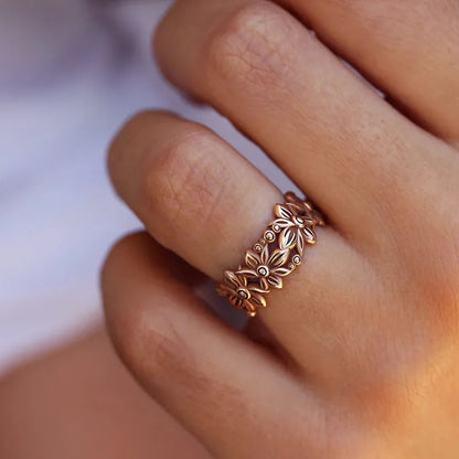 Copper Casual Sweet Plating Flower Rings