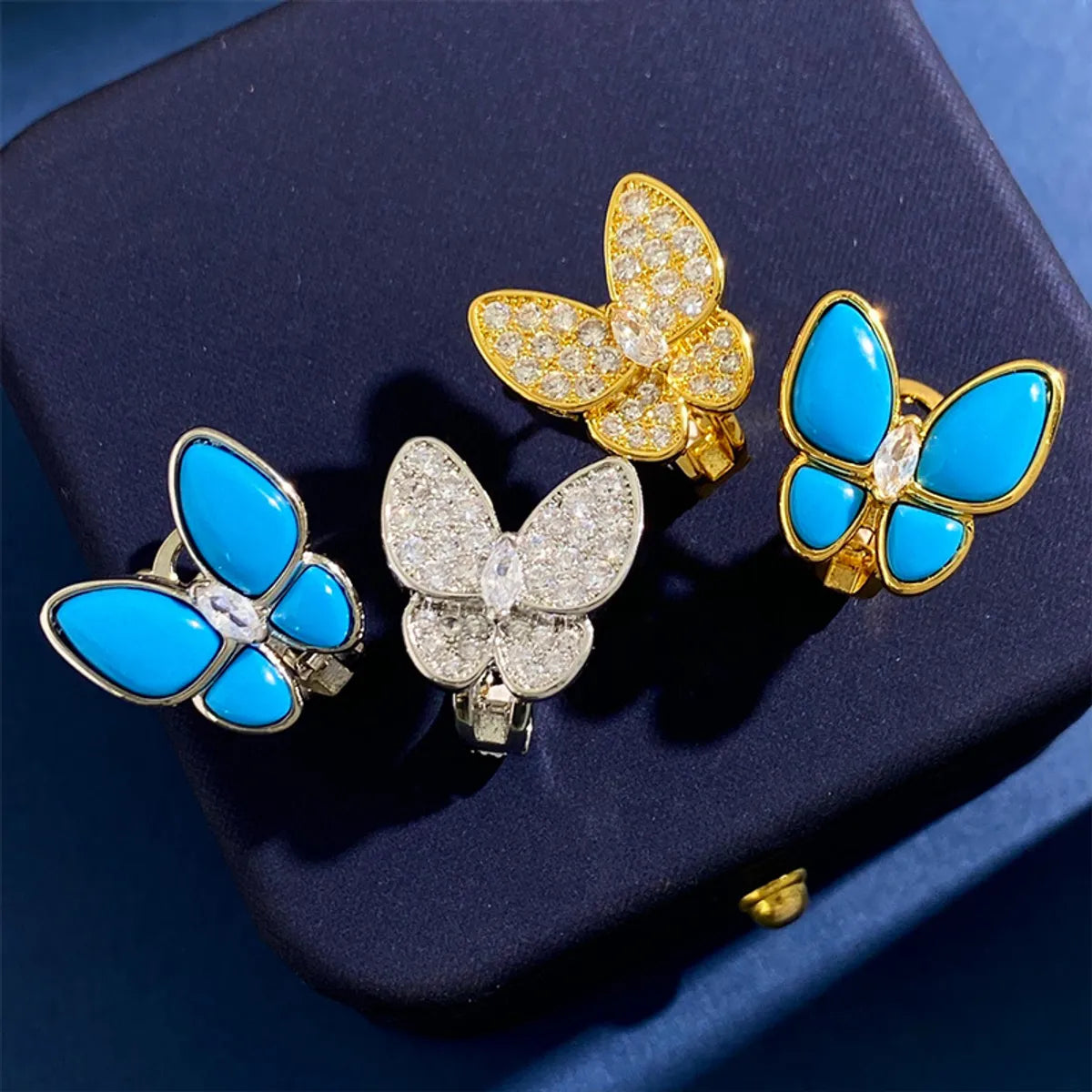 Copper Commute Butterfly Inlay Zircon Bracelets Earrings Necklace