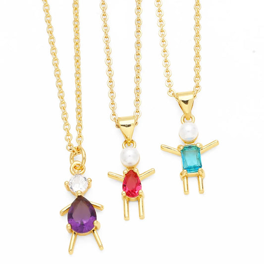 Copper Cute Cartoon Character Inlay Zircon Pendant Necklace