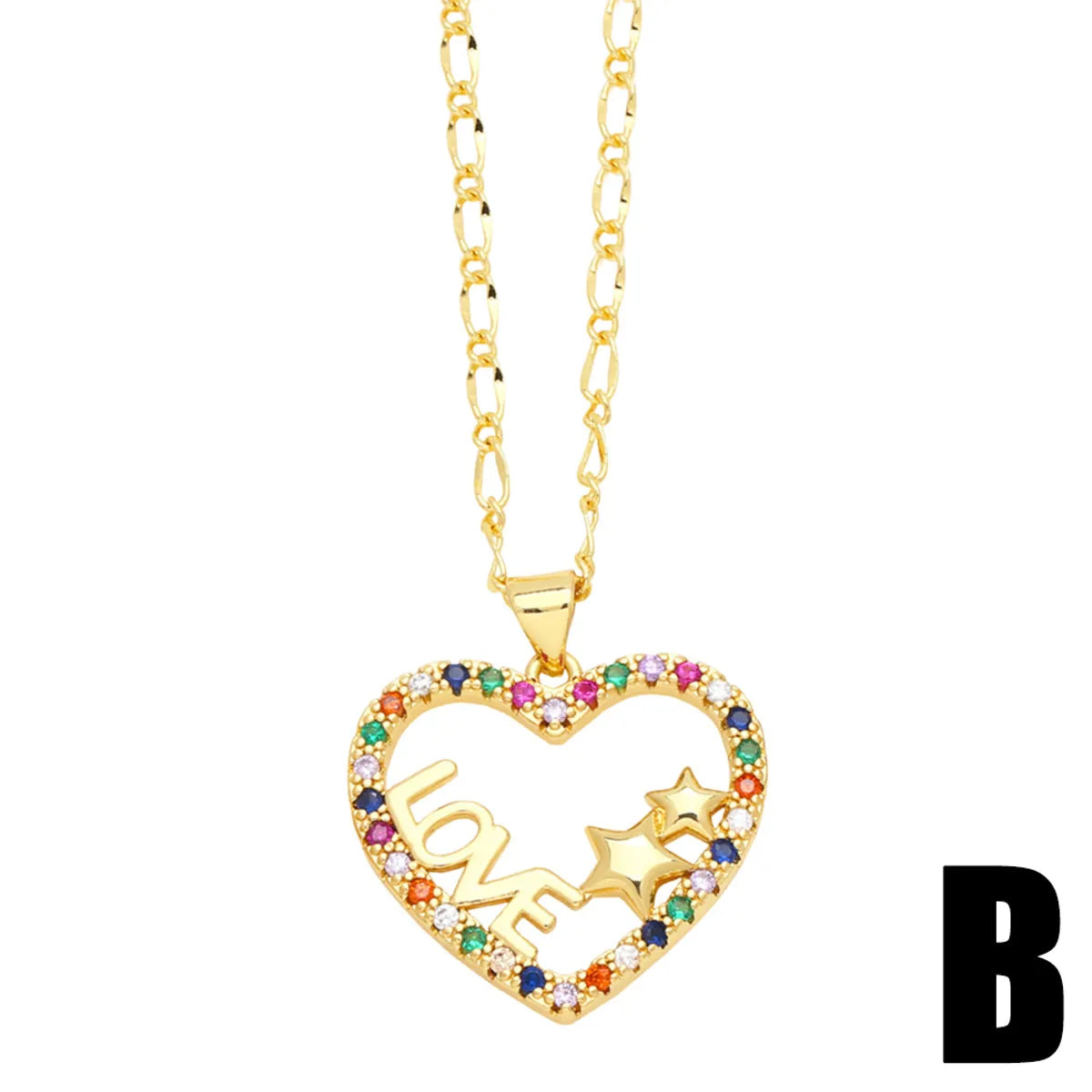 Copper Cute Heart Shape Inlay Zircon Pendant Necklace