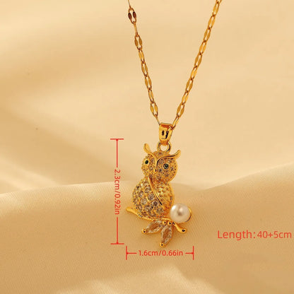 Copper Cute Simple Style Inlay Owl Zircon Pendant Necklace