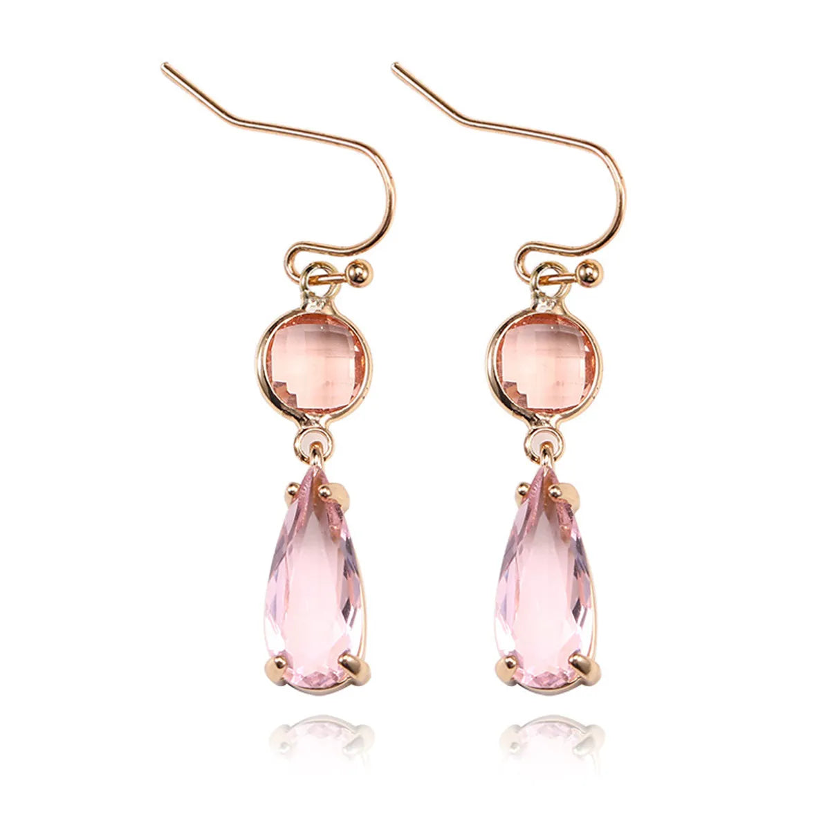 Copper Elegant Asymmetrical Plating Inlay Geometric Water Droplets Artificial Crystal Drop Earrings