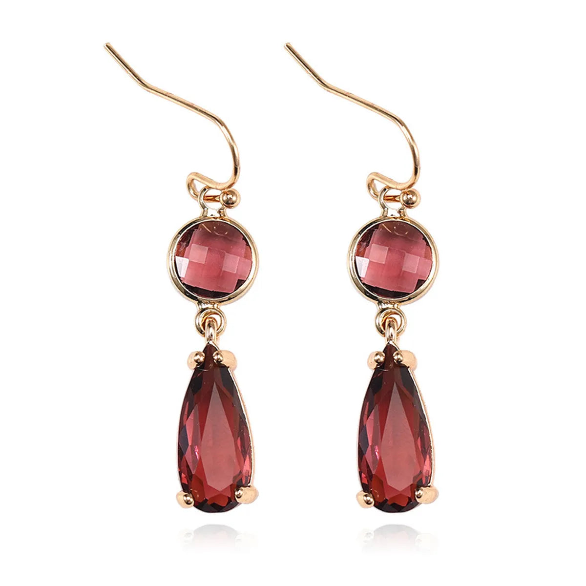 Copper Elegant Asymmetrical Plating Inlay Geometric Water Droplets Artificial Crystal Drop Earrings