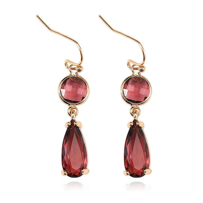 Copper Elegant Asymmetrical Plating Inlay Geometric Water Droplets Artificial Crystal Drop Earrings