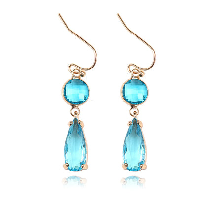 Copper Elegant Asymmetrical Plating Inlay Geometric Water Droplets Artificial Crystal Drop Earrings