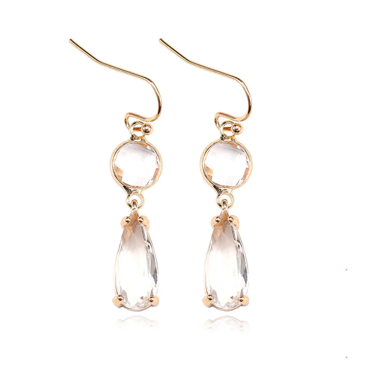 Copper Elegant Asymmetrical Plating Inlay Geometric Water Droplets Artificial Crystal Drop Earrings