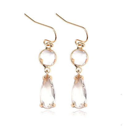 Copper Elegant Asymmetrical Plating Inlay Geometric Water Droplets Artificial Crystal Drop Earrings