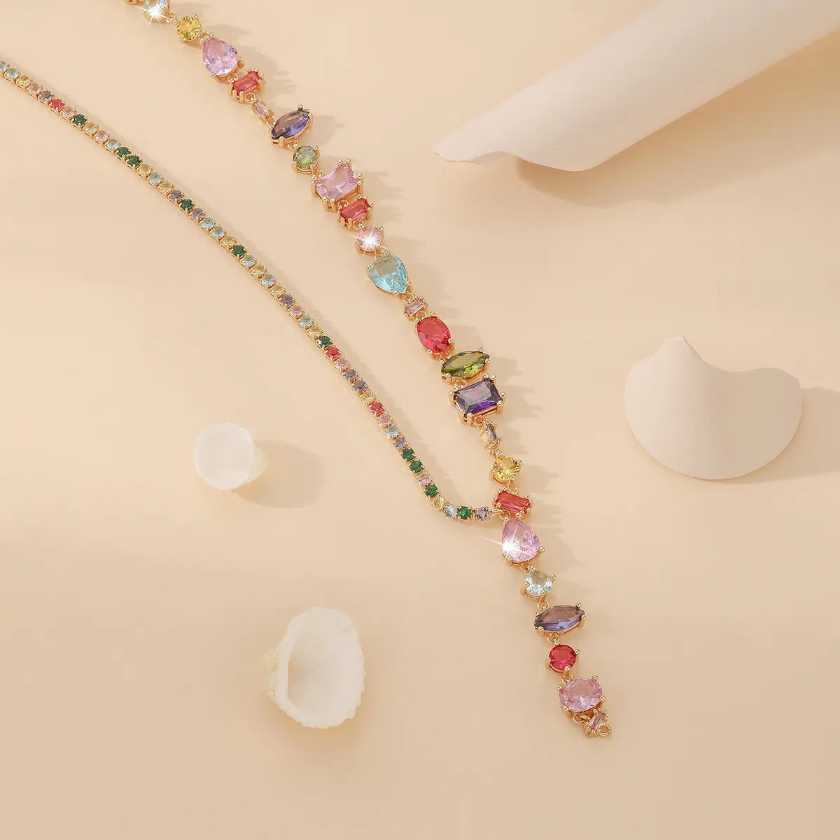 Copper Elegant Color Block Plating Inlay Zircon Necklace