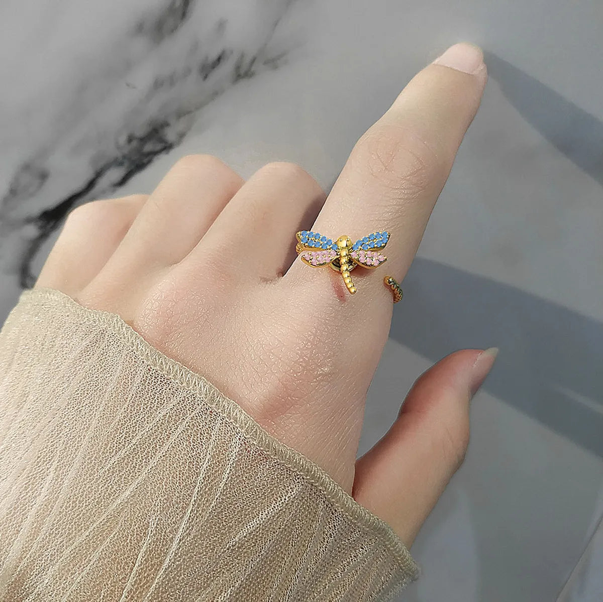 Copper Elegant Dragonfly Open Rings