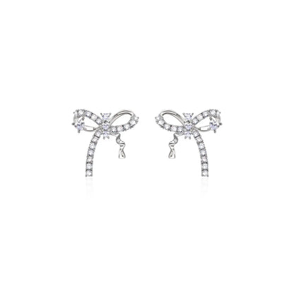 Copper Elegant Glam Bow Knot Plating Inlay Zircon Rings Earrings