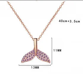 Copper Elegant Lady Inlay Dolphin Fish Tail Rhinestones Pendant Necklace