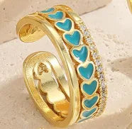 Copper Elegant Lady Streetwear Epoxy Inlay Heart Shape Zircon Open Rings