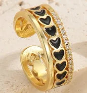 Copper Elegant Lady Streetwear Epoxy Inlay Heart Shape Zircon Open Rings