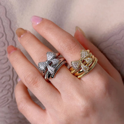 Copper Elegant Plating Bow Knot Open Rings