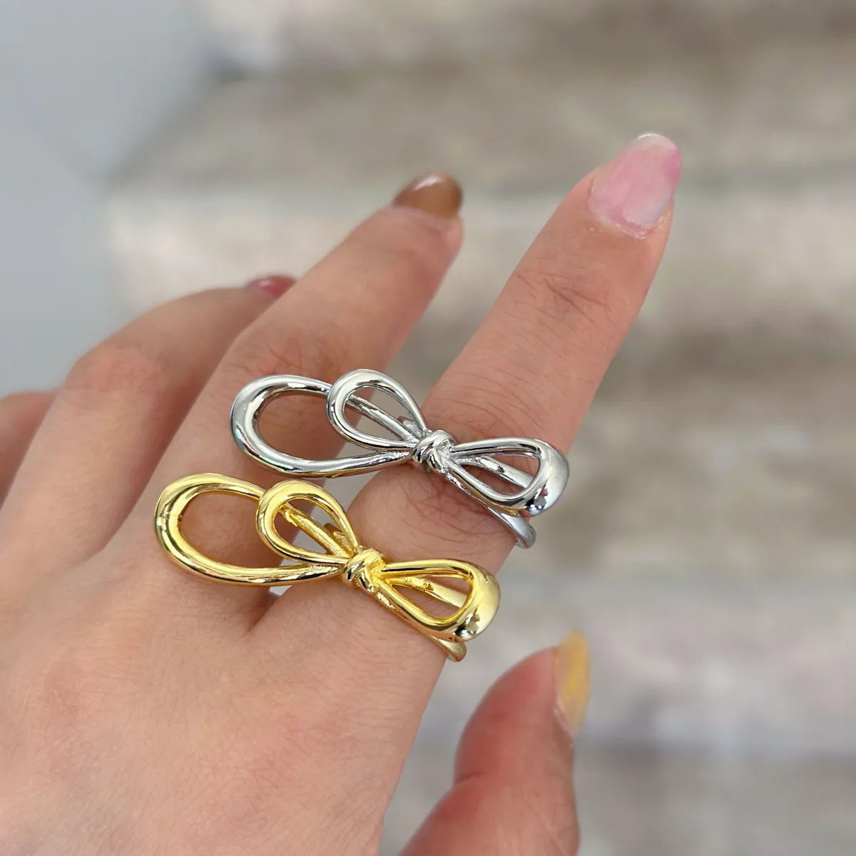 Copper Elegant Plating Bow Knot Open Rings