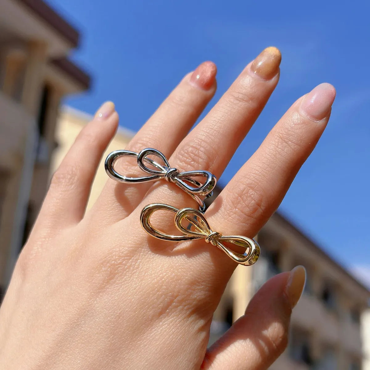 Copper Elegant Plating Bow Knot Open Rings