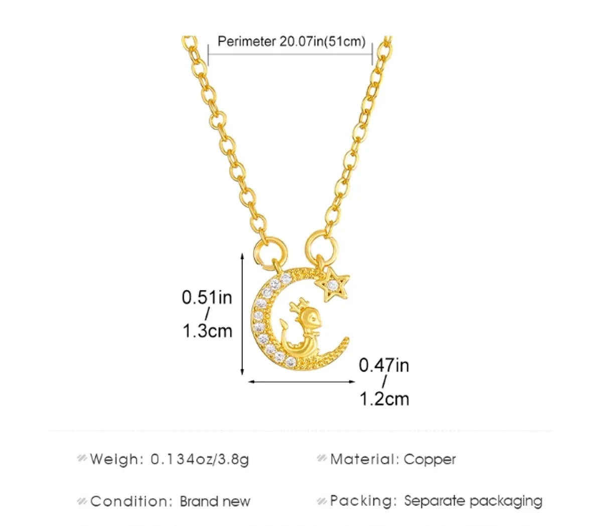 Copper Elegant Simple Style Moon Dragon Inlay Zircon Pendant Necklace