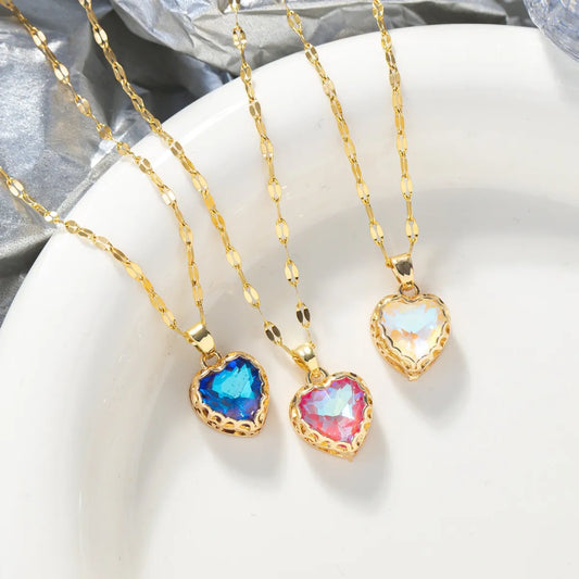 Copper Elegant Streetwear Inlay Heart Shape Zircon Pendant Necklace