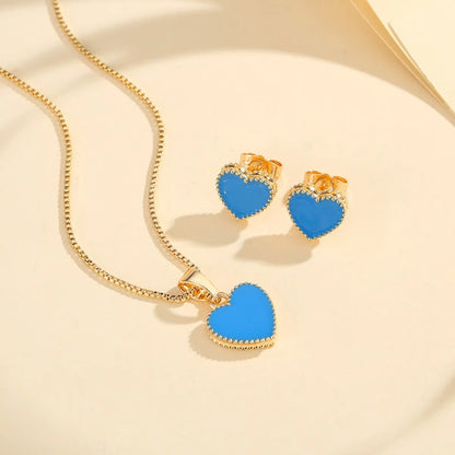 Copper Enamel Heart Shape Jewelry Set