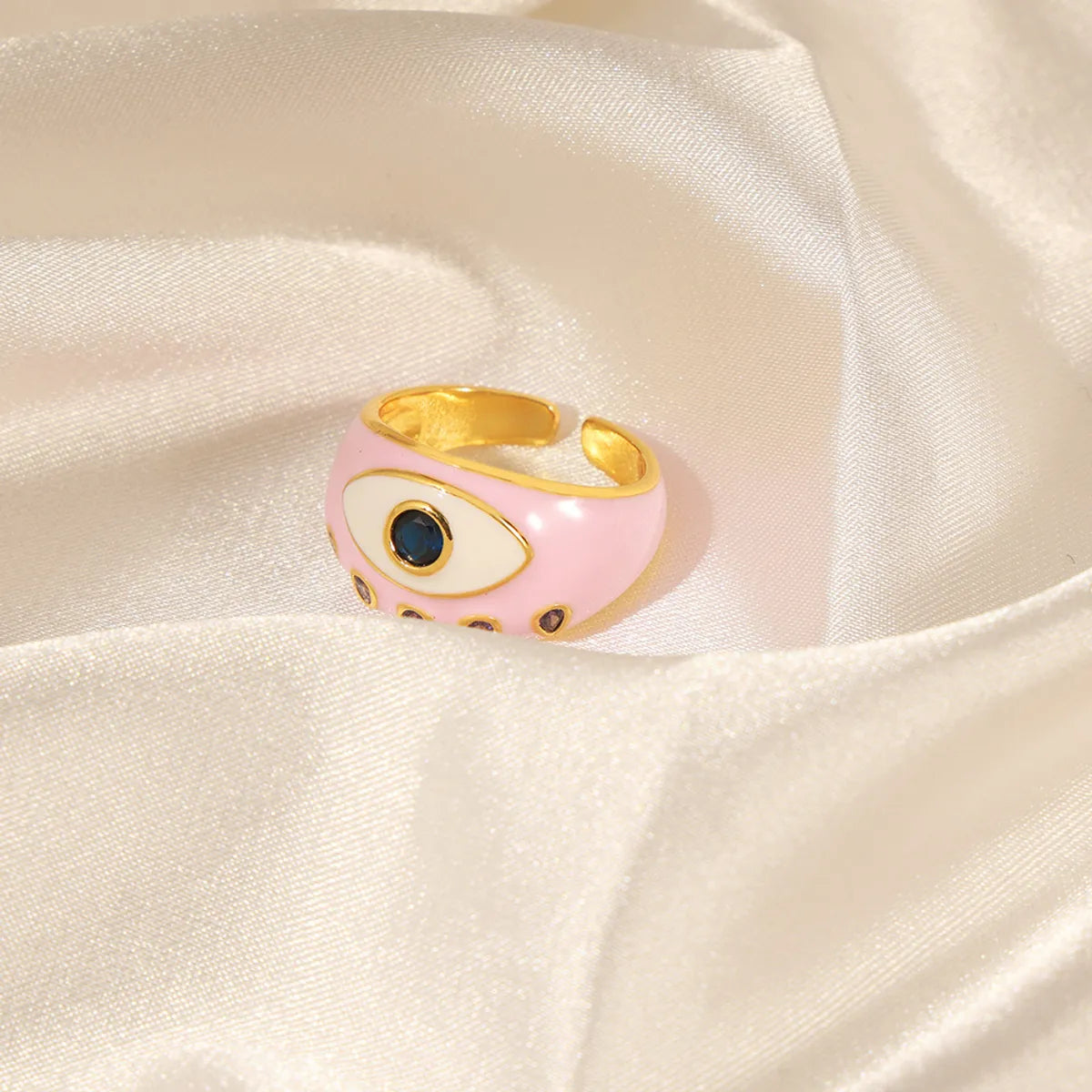 Copper Enamel Inlay Eye Zircon Open Rings