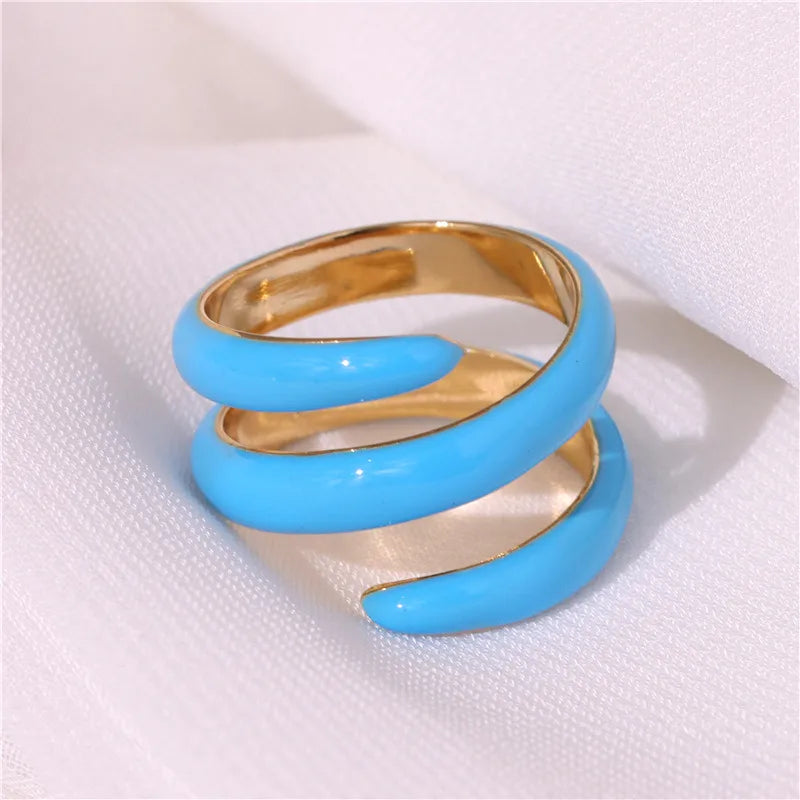 Copper Enamel Inlay Geometric Eye Zircon Rings