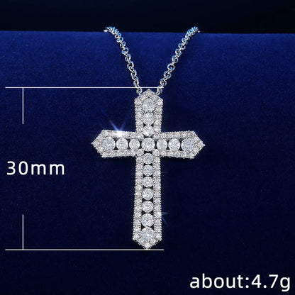 Copper Full Inlaid Zircon Fashion Cross Pendant Necklace Wholesale