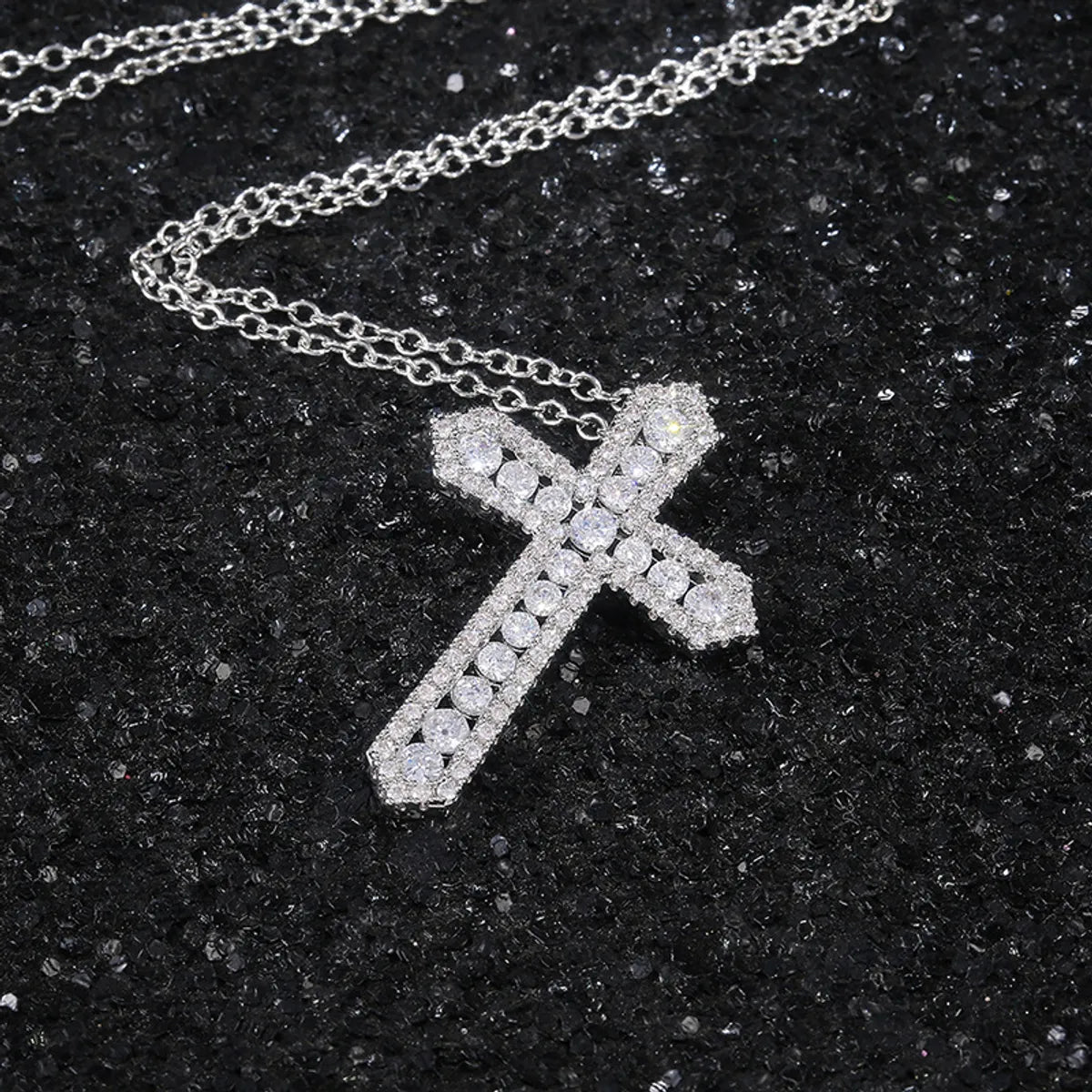 Copper Full Inlaid Zircon Fashion Cross Pendant Necklace Wholesale