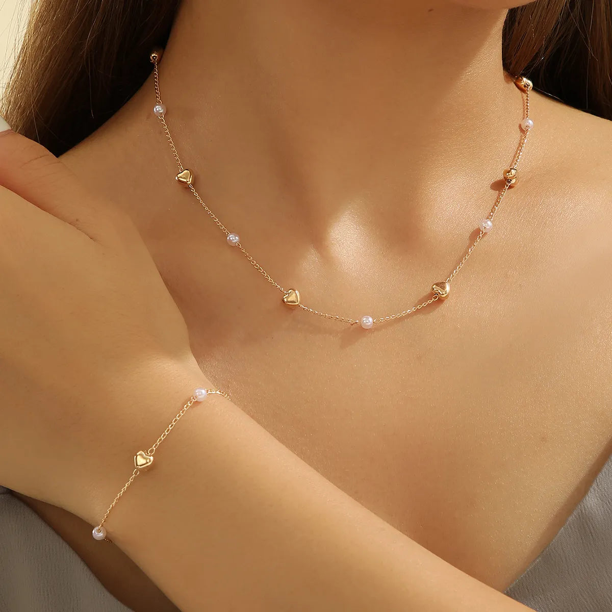 Copper Geometric Heart Shape Bracelets Necklace