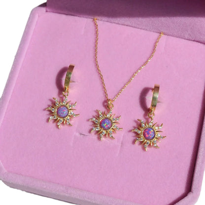 Copper Gold Plated Casual Simple Style Inlay Sun Artificial Opal Zircon Rings Earrings Necklace