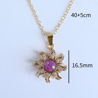 Copper Gold Plated Casual Simple Style Inlay Sun Artificial Opal Zircon Rings Earrings Necklace