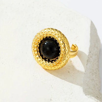 Copper Gold Plated Chinoiserie Pastoral Simple Style Plating Carving U Shape Round Zircon Open Rings