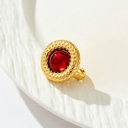 Copper Gold Plated Chinoiserie Pastoral Simple Style Plating Carving U Shape Round Zircon Open Rings