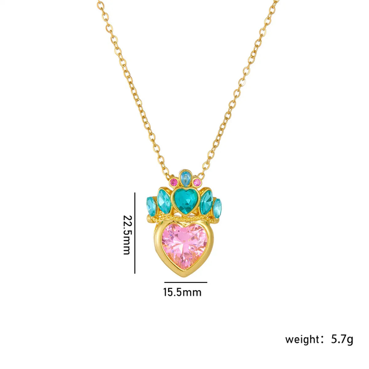 Copper Gold Plated Classic Style Plating Heart Shape Crown Pendant Necklace