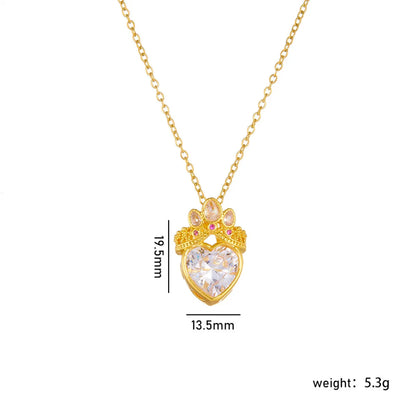 Copper Gold Plated Classic Style Plating Heart Shape Crown Pendant Necklace