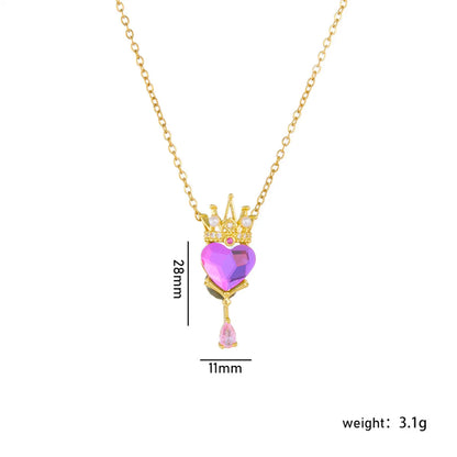 Copper Gold Plated Classic Style Plating Heart Shape Crown Pendant Necklace