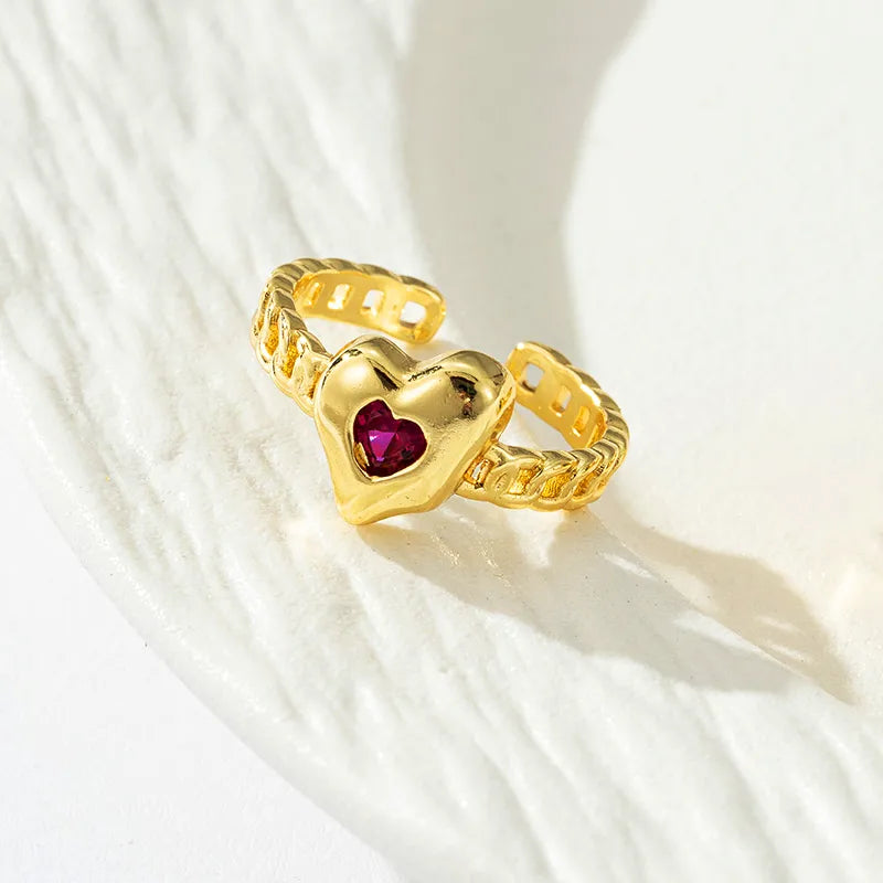 Copper Gold Plated Elegant Classical Inlay Heart Shape Zircon Open Rings