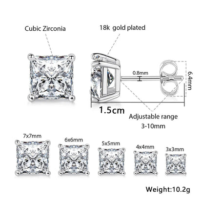 Copper Gold Plated Elegant French Style Square Inlay Zircon Ear Studs