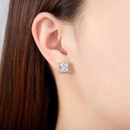 Copper Gold Plated Elegant French Style Square Inlay Zircon Ear Studs