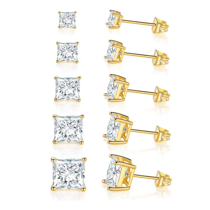 Copper Gold Plated Elegant French Style Square Inlay Zircon Ear Studs