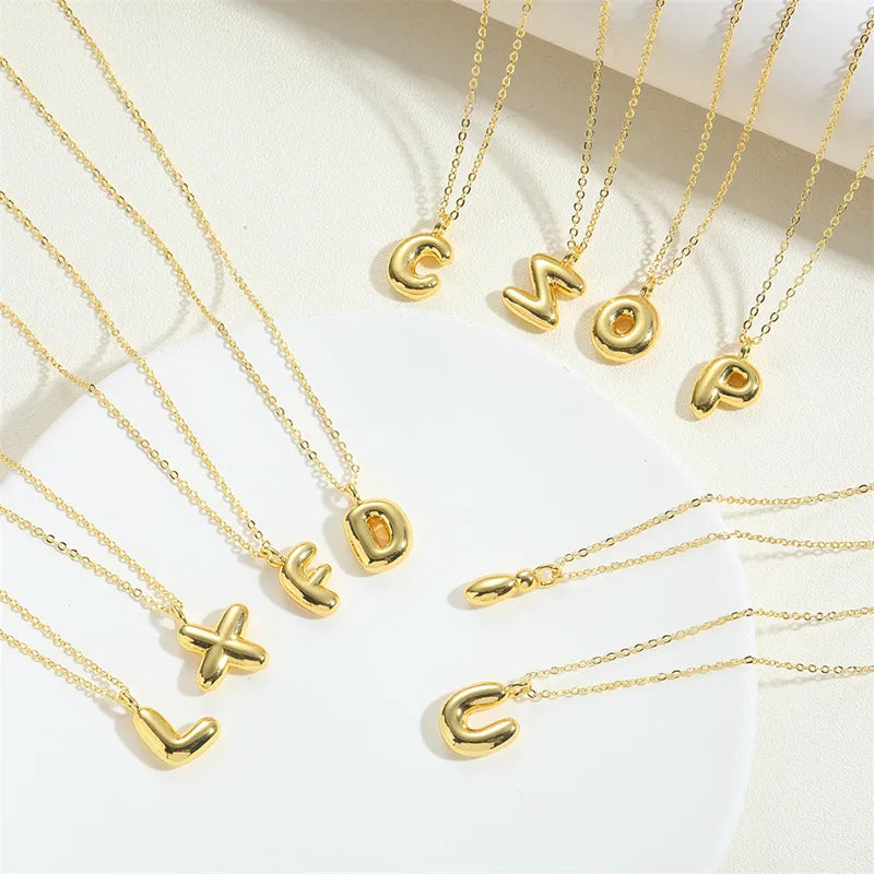 Copper Gold Plated Elegant Simple Style Plating Letter Solid Color Pendant Necklace