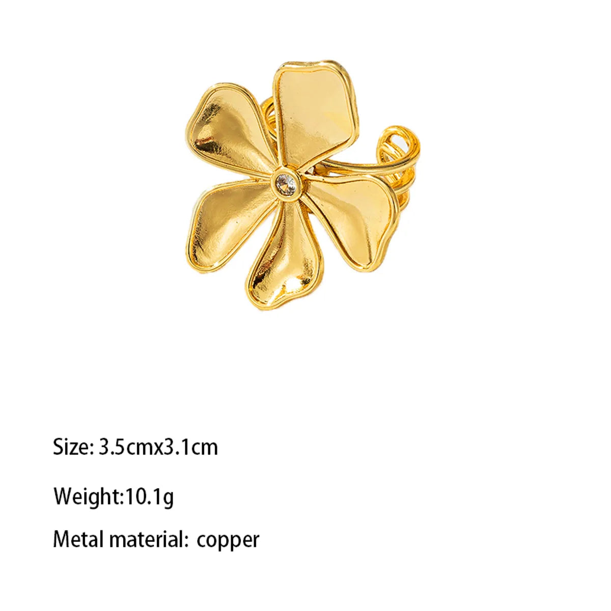 Copper Gold Plated Elegant Solid Color British Style Inlay Carving Round Zircon Open Rings