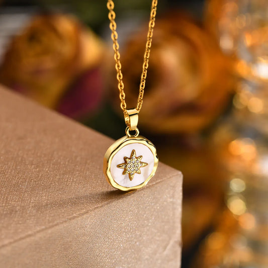 Copper Gold Plated IG Style Star Shell Zircon Pendant Necklace