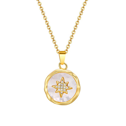 Copper Gold Plated IG Style Star Shell Zircon Pendant Necklace