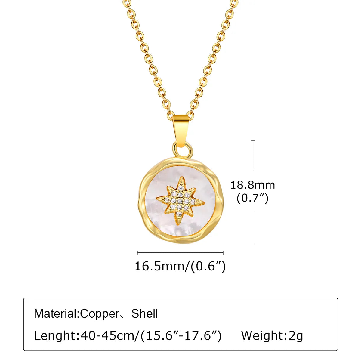 Copper Gold Plated IG Style Star Shell Zircon Pendant Necklace