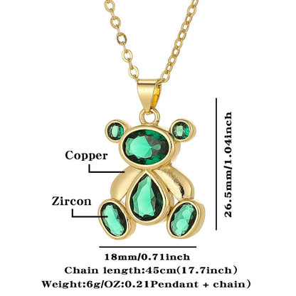 Copper Gold Plated Inlay Bear Zircon Pendant Necklace