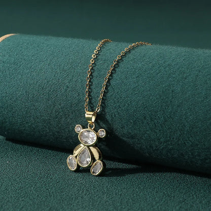 Copper Gold Plated Inlay Bear Zircon Pendant Necklace