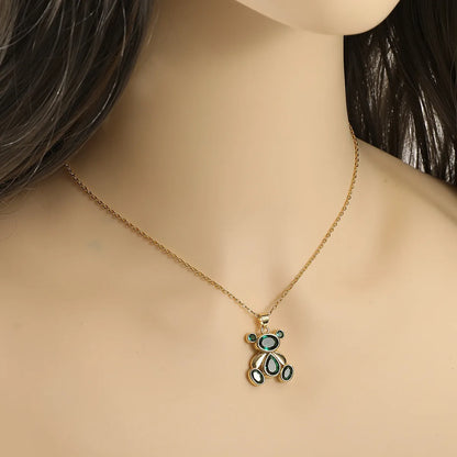 Copper Gold Plated Inlay Bear Zircon Pendant Necklace