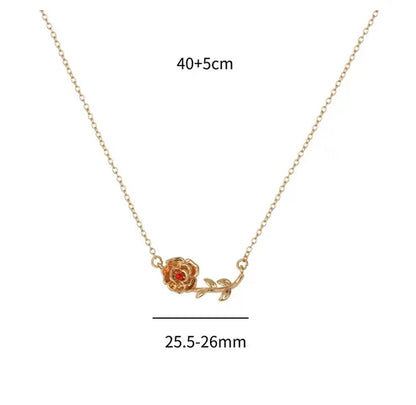 Copper Gold Plated Inlay Flower Birthstone Zircon Pendant Necklace