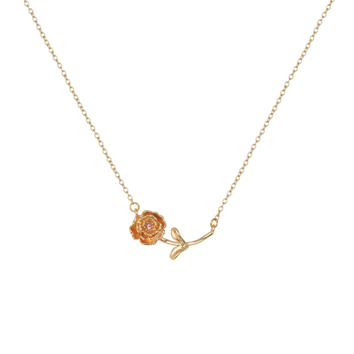 Copper Gold Plated Inlay Flower Birthstone Zircon Pendant Necklace