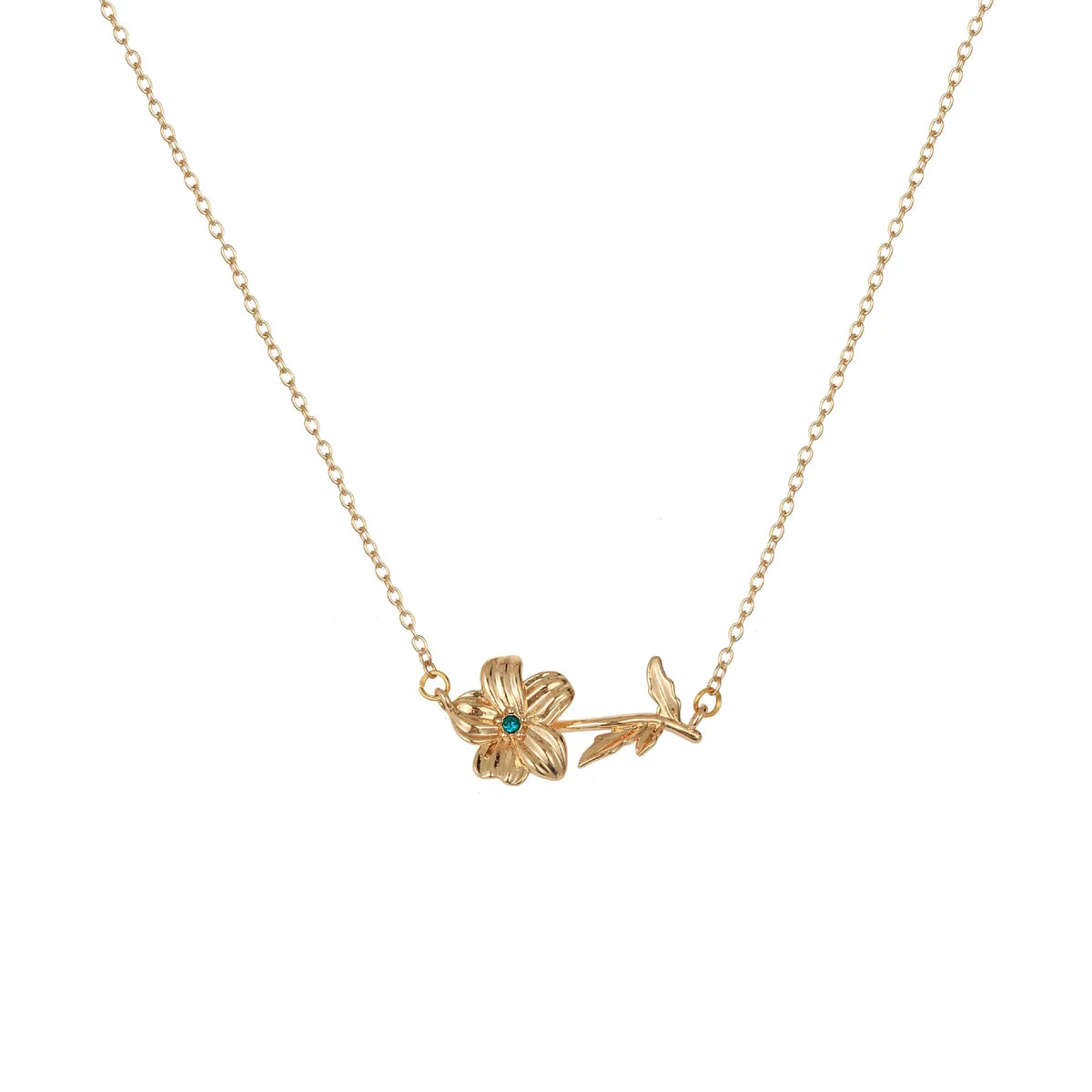 Copper Gold Plated Inlay Flower Birthstone Zircon Pendant Necklace